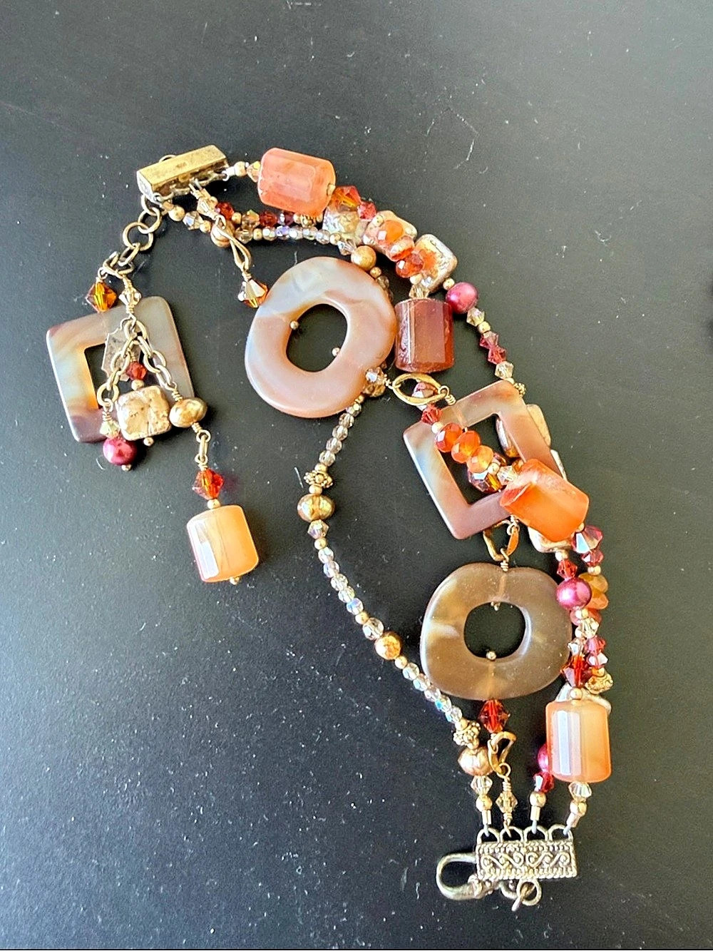 Tres Jolie Beaded Charm Bracelet Stack in Orange & Brown Like New